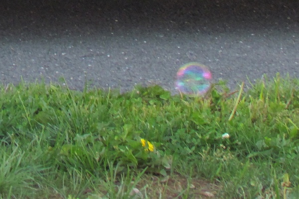 a child's soap bubble floats away
