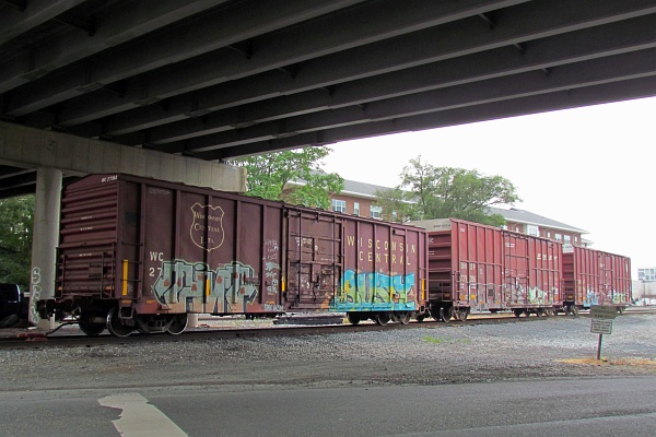 three boscars in a line under the bridge at the NS yard in Harrisonburg