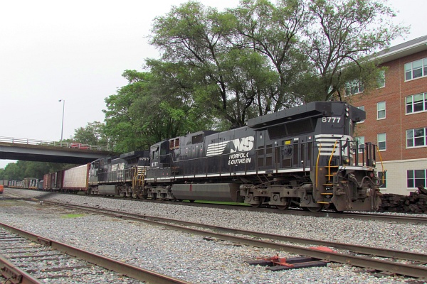 view of the two engines and their train of cars